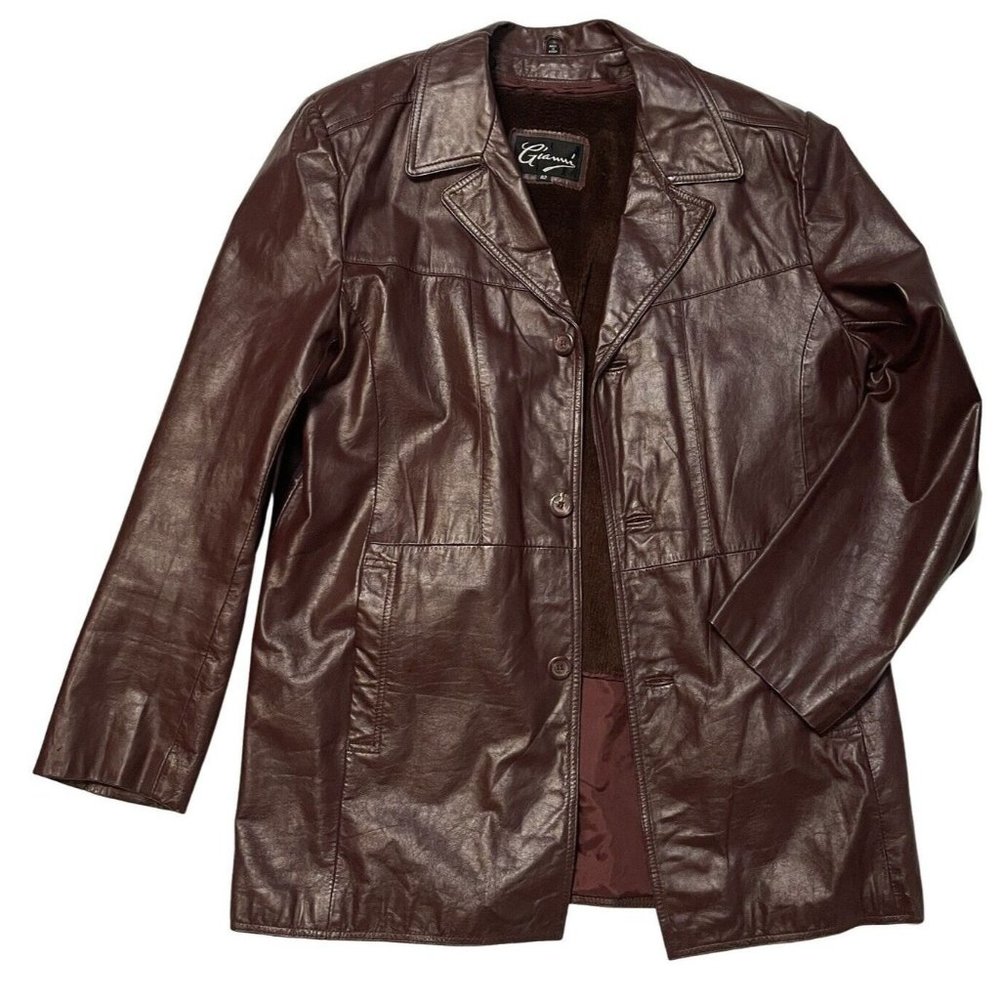 Gianni Mens Shearling Sherpa Leather Jacket Coat Brown Size Medium 42 Lined